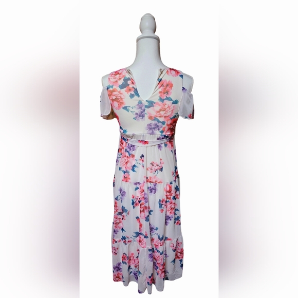 Girls Poppies & Roses Cute Maxi Dress Sz Medium White Floral Off Shoulder - Picture 3 of 9